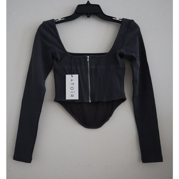 ATOIR AT210133 Women's Sz XS/6 Storm Gray The Alpha Full Zip Crop Top $118 - Picture 2 of 8